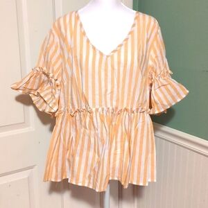 Lightweight Striped Top Flutter Sleeves 1XL
